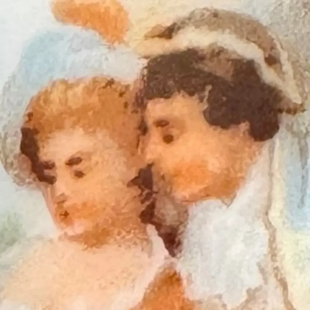 Victorian Lovers Nickel Silver Fragonard Milk Glass Cameo Clip Brooch Vintage